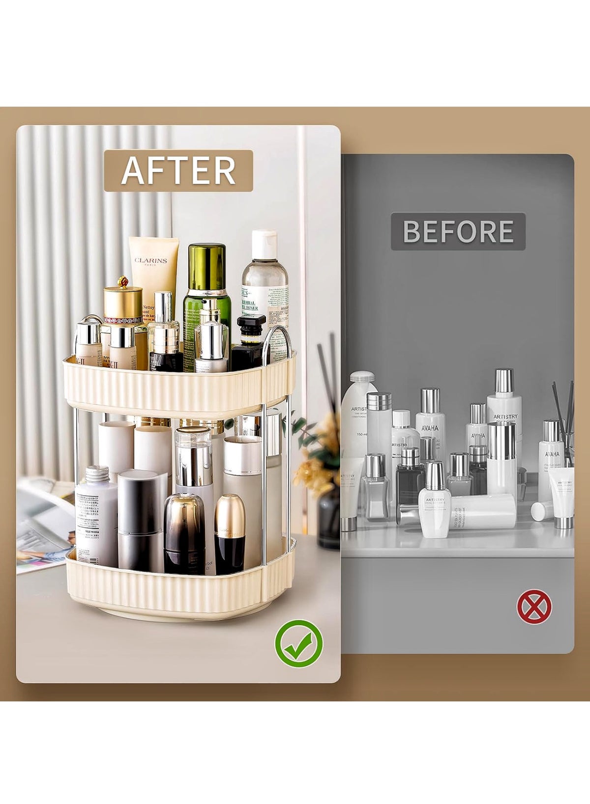 ONECIRCLE Rotating Makeup Organizer for Vanity,Double Tier Cosmetic organizer fits for Cosmetic - Image 3