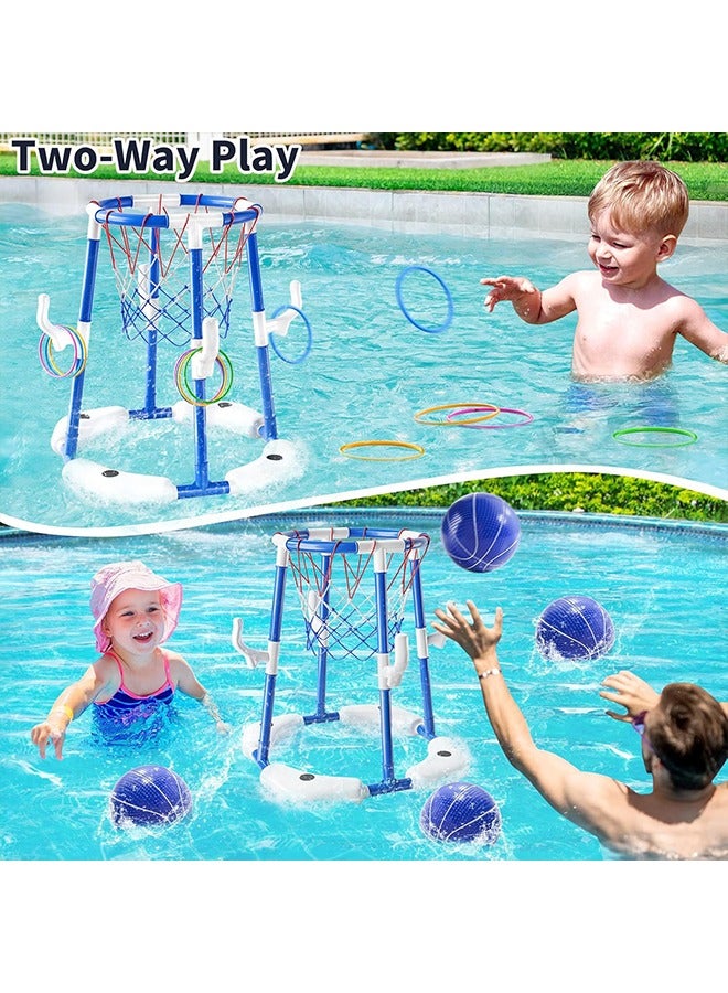 Floating Swimming Pool Toys, Pool Toys Games Set, Basketball Hoop & Inflatable Pool Ring Toss with - Image 4