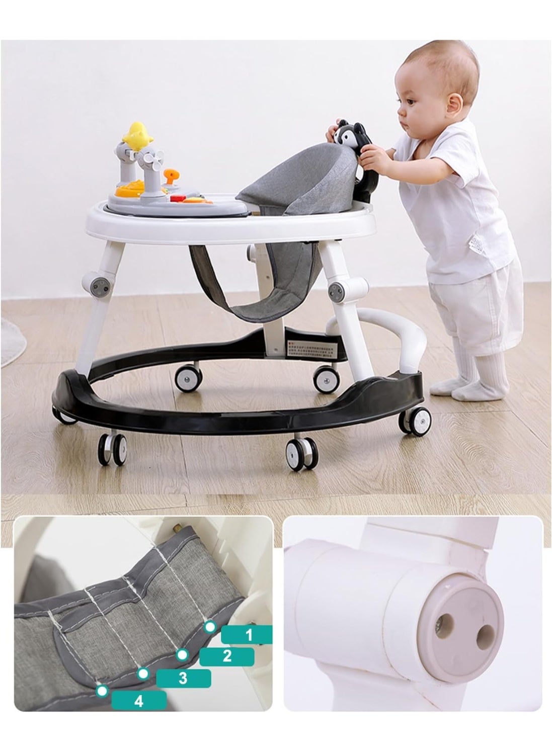 Baby Walker With Adjustable Height, Foldable, Foot Pads for Boys Girls, Walker and Bouncer Combo, - Image 4