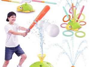4 in 1 Turtle Water Sprinkler Toys, includes Ring Toss Game, Hurdle race, Jumping Game and