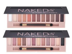 2 Pack 12 Colors Makeup Nude Colors Eyeshadow Palette Natural Nude Matte Shimmer Glitter Pigment