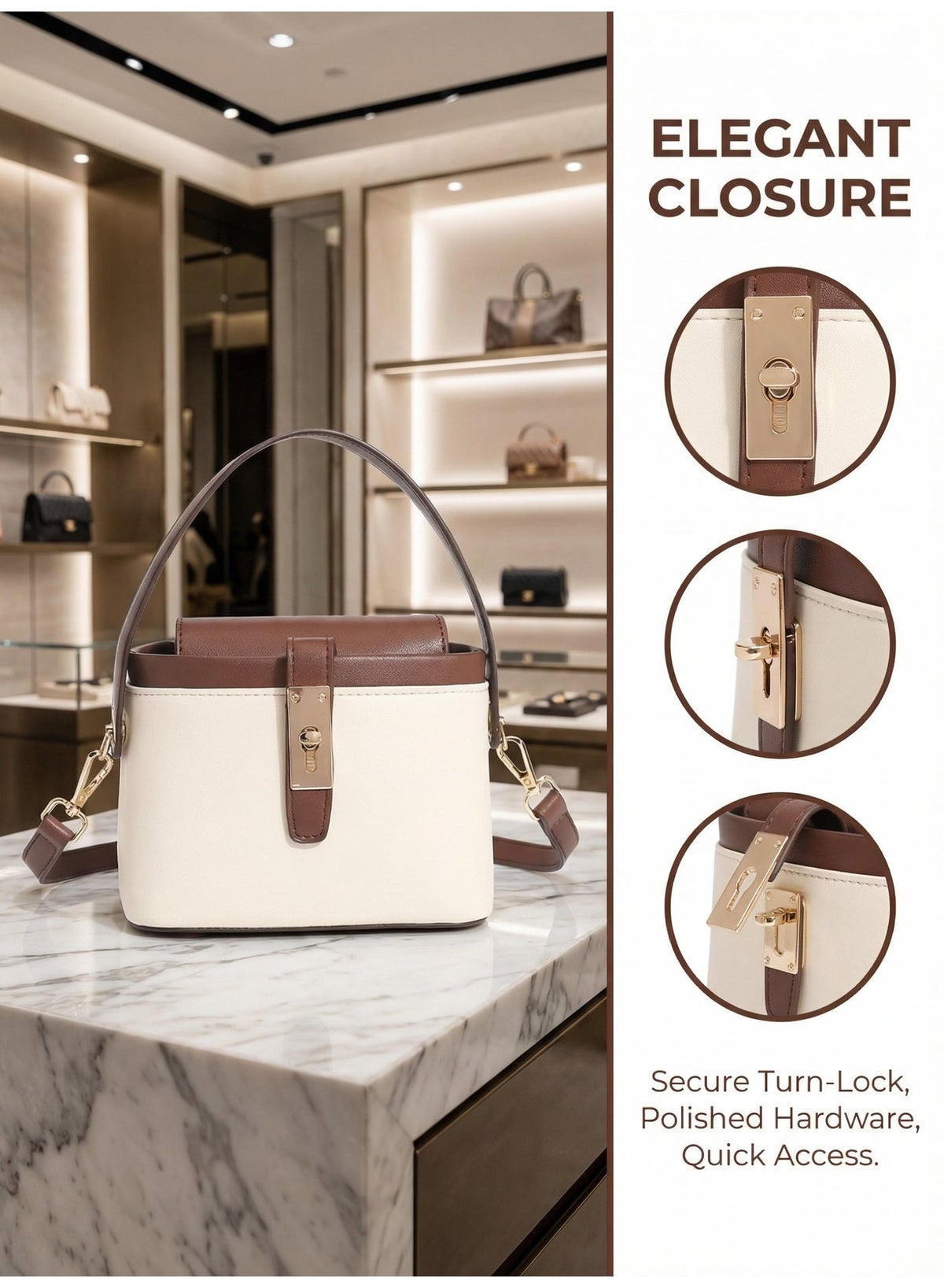Women Handbag Elegant Bags for Ladies Compact Shoulder and Tote with Golden Buckle Crossboody - Image 4