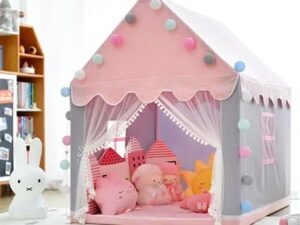 Play Tent, Playhouse For Kids Indoor & Outdoor, Princess Castle Tent with Windows and Basic Mat,