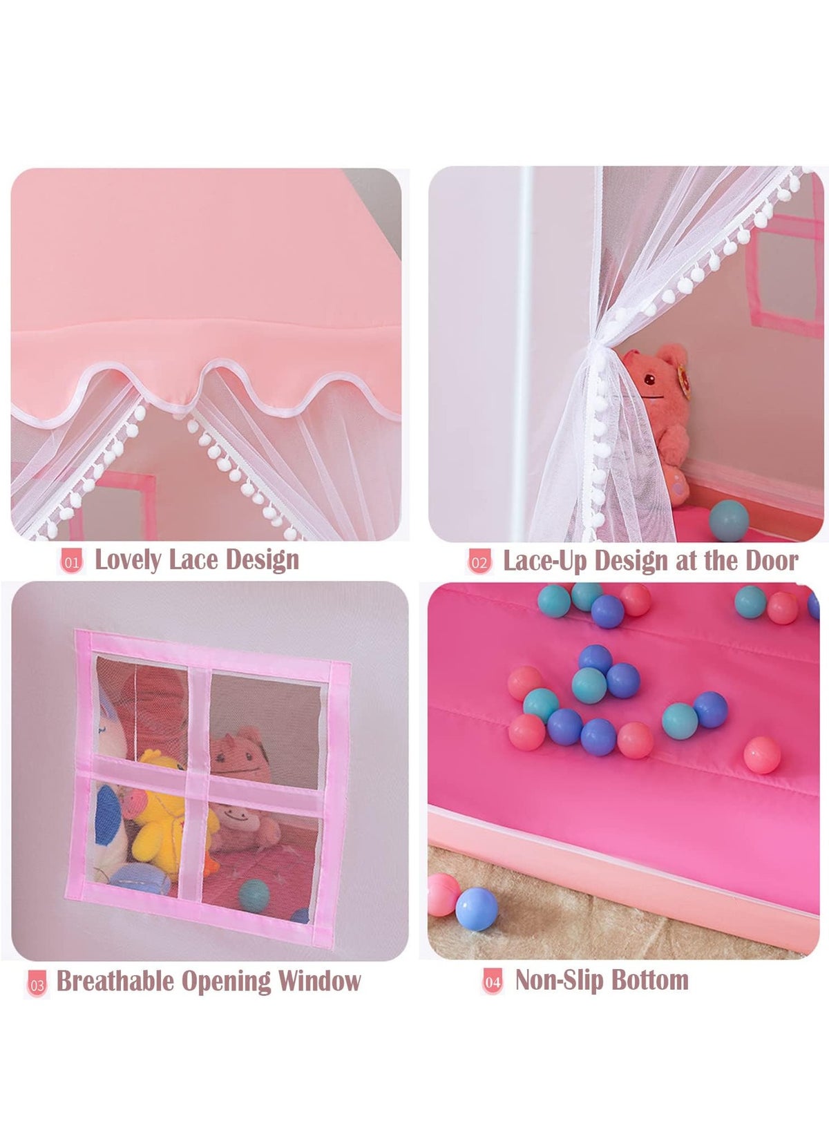 Play Tent, Playhouse For Kids Indoor & Outdoor, Princess Castle Tent with Windows and Basic Mat, - Image 4