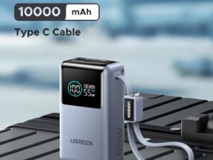 10000mAh 55W Pocket Power Bank Fast Charging with Built-in Cable