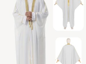Men's Bisht,Kaftan,Thobe,Abaya - Traditional White Djellaba, Lightweight Elegant Islamic Wear for