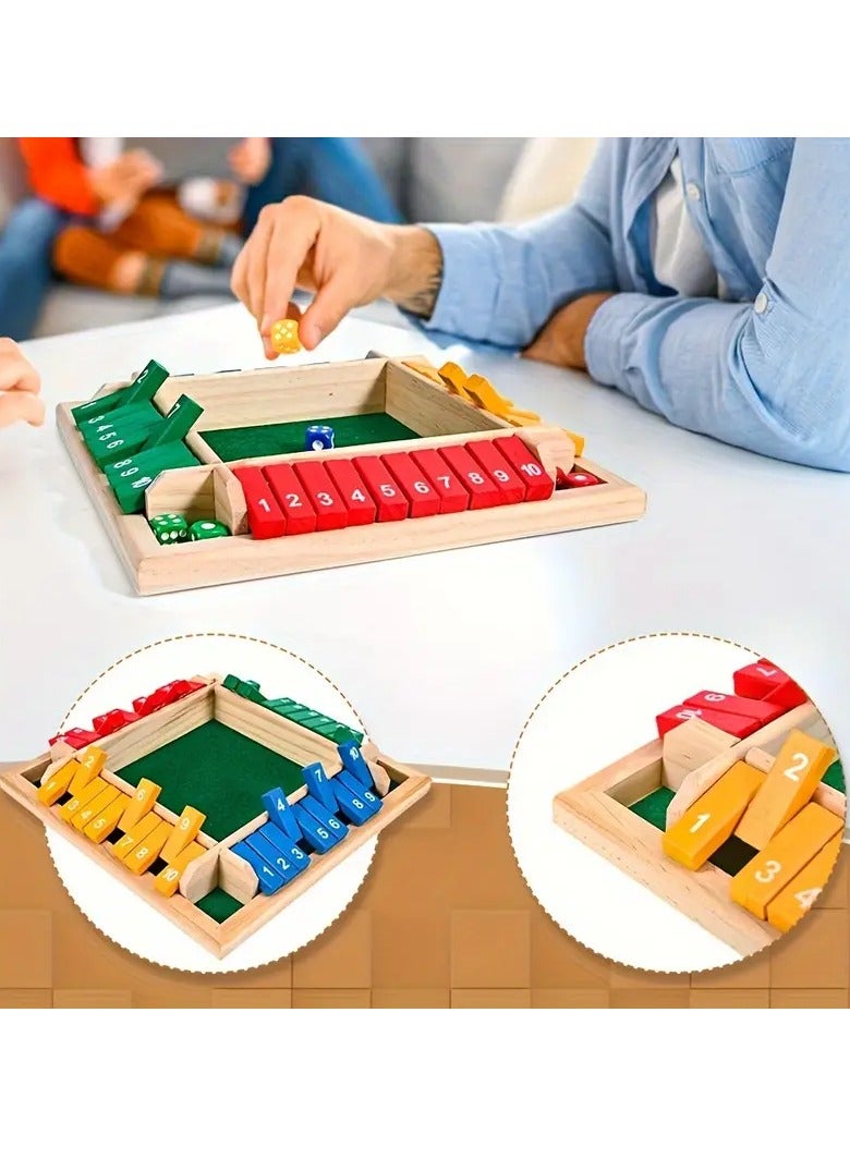 Classic Wooden Shut the Box Game (2-4 Players) – 4-Sided Board with 8 Dice & Number Tiles, Fun & - Image 3