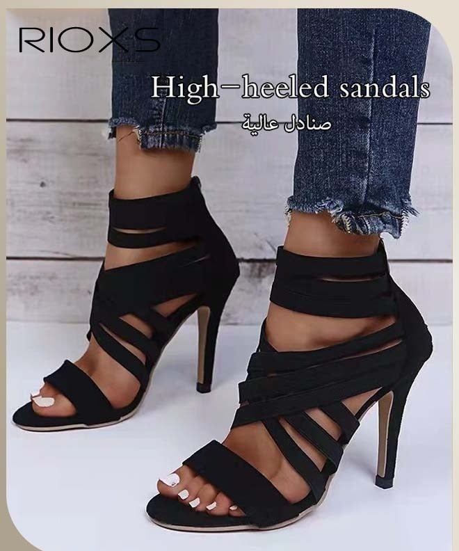 Women's High Heels Sandals, Open Toe Strappy Stiletto Heeled Sandals with Back Zipper, Fashion - Image 2