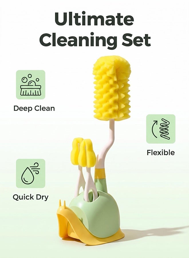 4-in-1 Baby Bottle Cleaning Brush Set, 360° Rotating Soft Sponge Bottles Cleaner with Bottle Brush, - Image 2