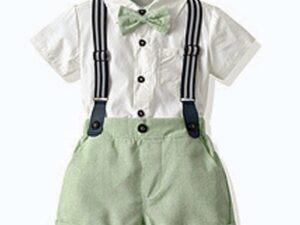 3 Piece Comortable Clothing Set for Toddler Boys, Little Gentleman Short Sleeve Button Shirt and