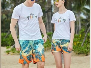 2 Pcs Adult Lovers Loose Swim Trunks, Mens Swim Trunks+ Women Beach Shorts, Quick-Drying Beach