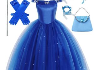 Deluxe Princess Costume Set with 7PCS Accessaries, Fancy Elegant Off Shoulder Frock, Fairy Dress