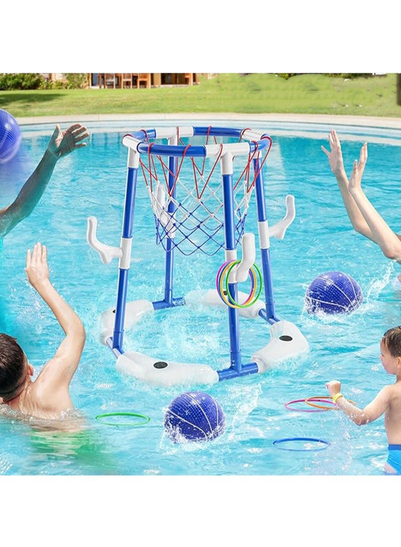 Floating Swimming Pool Toys, Pool Toys Games Set, Basketball Hoop & Inflatable Pool Ring Toss with