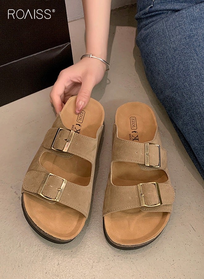 Women's Straight Cut Open Toe Slippers Frosted Soft Thick Sole Anti Slip Sandals Adjustable - Image 2