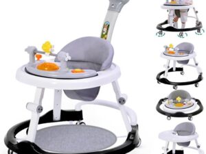 Baby Walker With Adjustable Height, Foldable, Foot Pads for Boys Girls, Walker and Bouncer Combo,