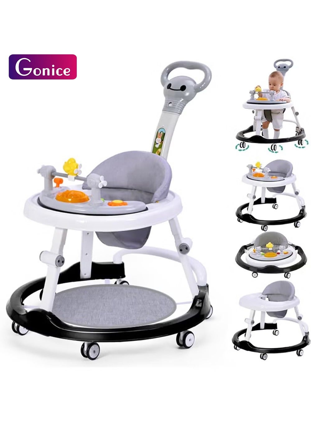 Baby Walker With Adjustable Height, Foldable, Foot Pads for Boys Girls, Walker and Bouncer Combo,