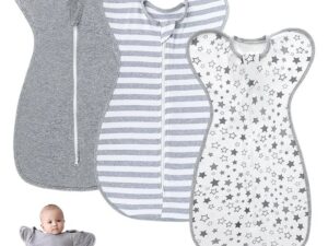 3-Pack Baby Swaddle Sleep Sack 3-6 Months - Arms Up Transitional Swaddles with Removable Cuffs &
