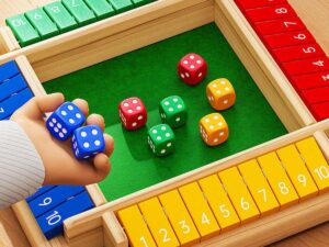 Classic Wooden Shut the Box Game (2-4 Players) – 4-Sided Board with 8 Dice & Number Tiles, Fun &