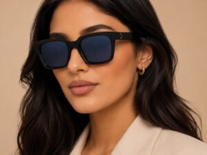 ERA Sunglasses for Women Men, Oversized Rectangular Frame with Spring Hinges, Polarised Black