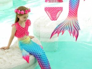 Kids Mermaid Princess Dress Up Swimsuit Girls 3 Piece Bikini Set with Mermaid Tail Cosplay Costume