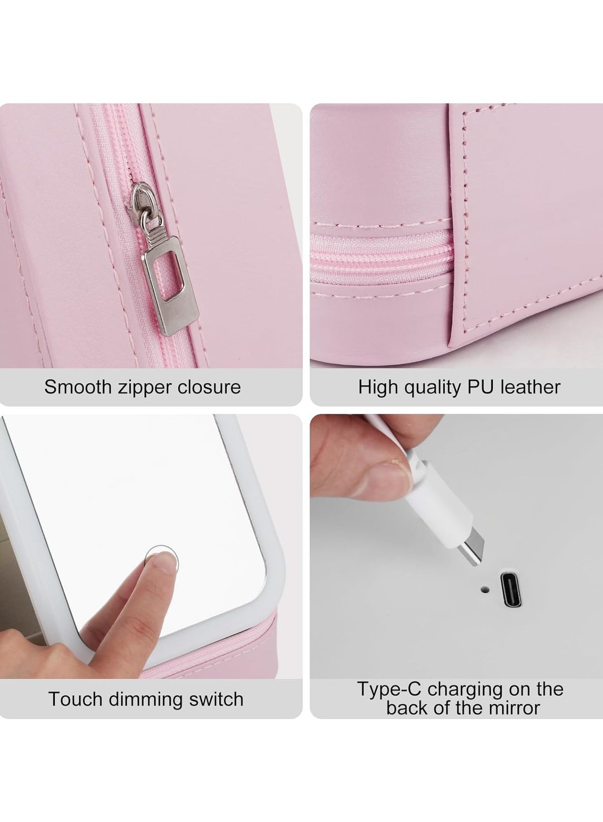 Portable Makeup Jewelry Box with LED Mirror, Small Makeup Bag with Light Mirror, Three-Color - Image 5