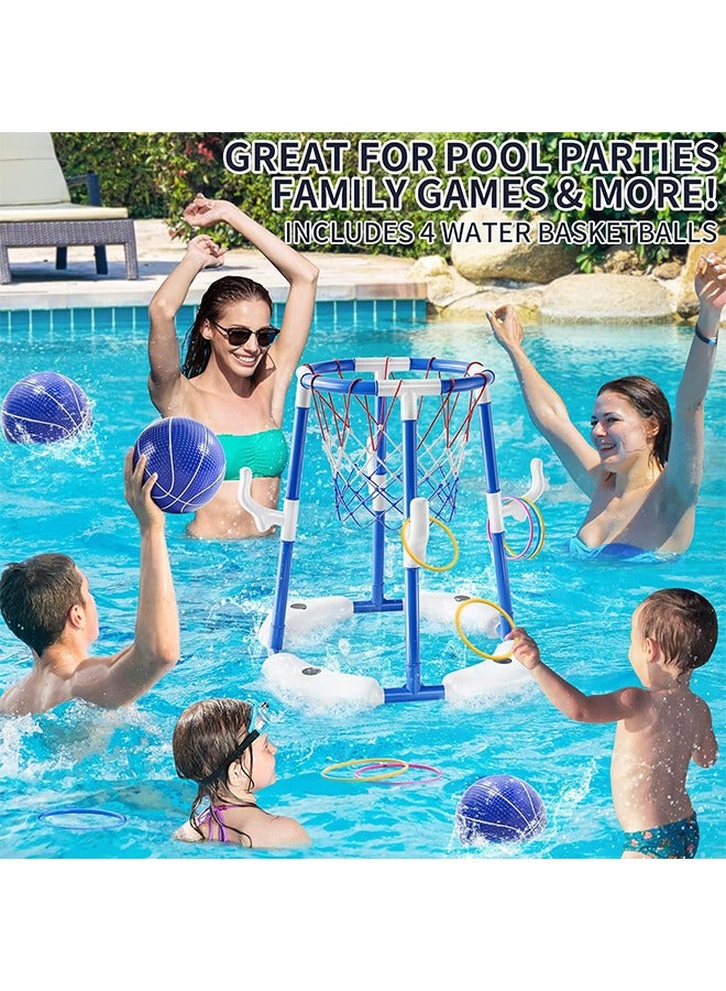 Floating Swimming Pool Toys, Pool Toys Games Set, Basketball Hoop & Inflatable Pool Ring Toss with - Image 2