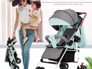 Lightweight Baby Stroller With One-click Folding, Two-way, Oversized Canopy, Removable Tray, and