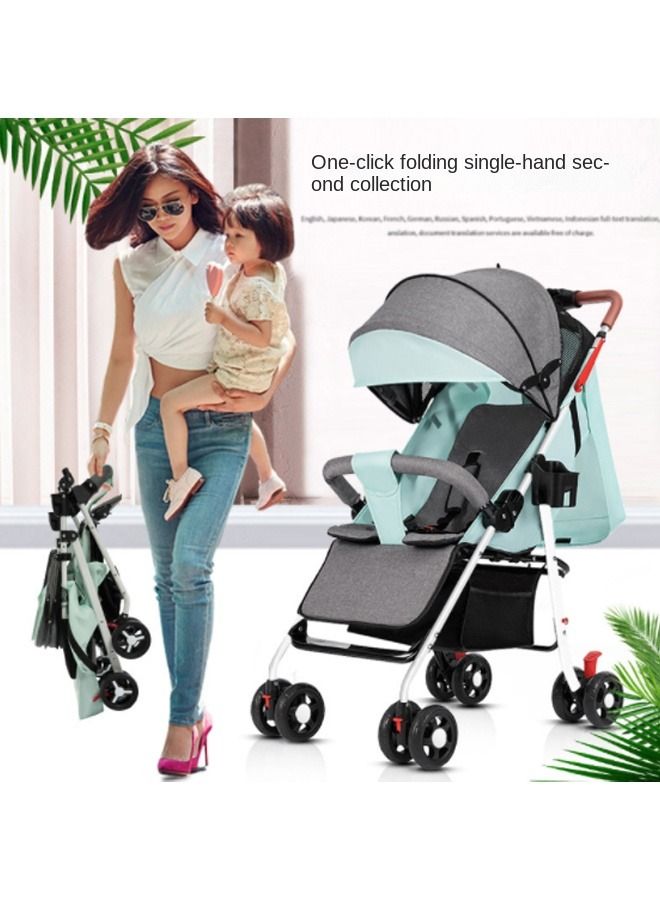 Lightweight Baby Stroller With One-click Folding, Two-way, Oversized Canopy, Removable Tray, and