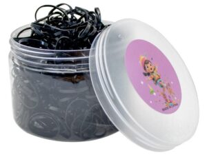 Duravel Black Elastic Hair Bands in Plastic Jar, 200 Pcs Small Rubber Ties for Ponytails, Braids,