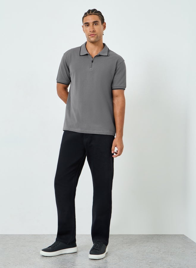 Classic grey piqué polo shirt tailored in a relaxed fit for all-day comfort. Featuring a modern zip - Image 2