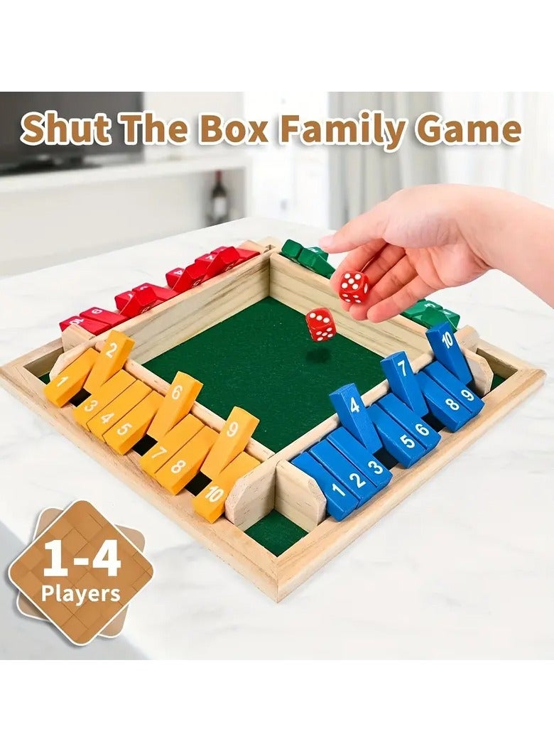 Classic Wooden Shut the Box Game (2-4 Players) – 4-Sided Board with 8 Dice & Number Tiles, Fun & - Image 2