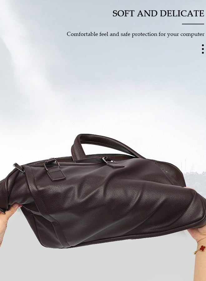 15.6 Inch Laptop Bag Lightweight PU Computer Bag Travel Business Briefcase Water Resistance - Image 5