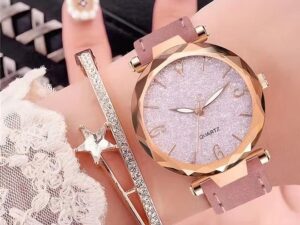 Womens Watch Gifts Set with Bracelet for Lady Female Girls Minimalist Slim Thin Casual Dress Analog