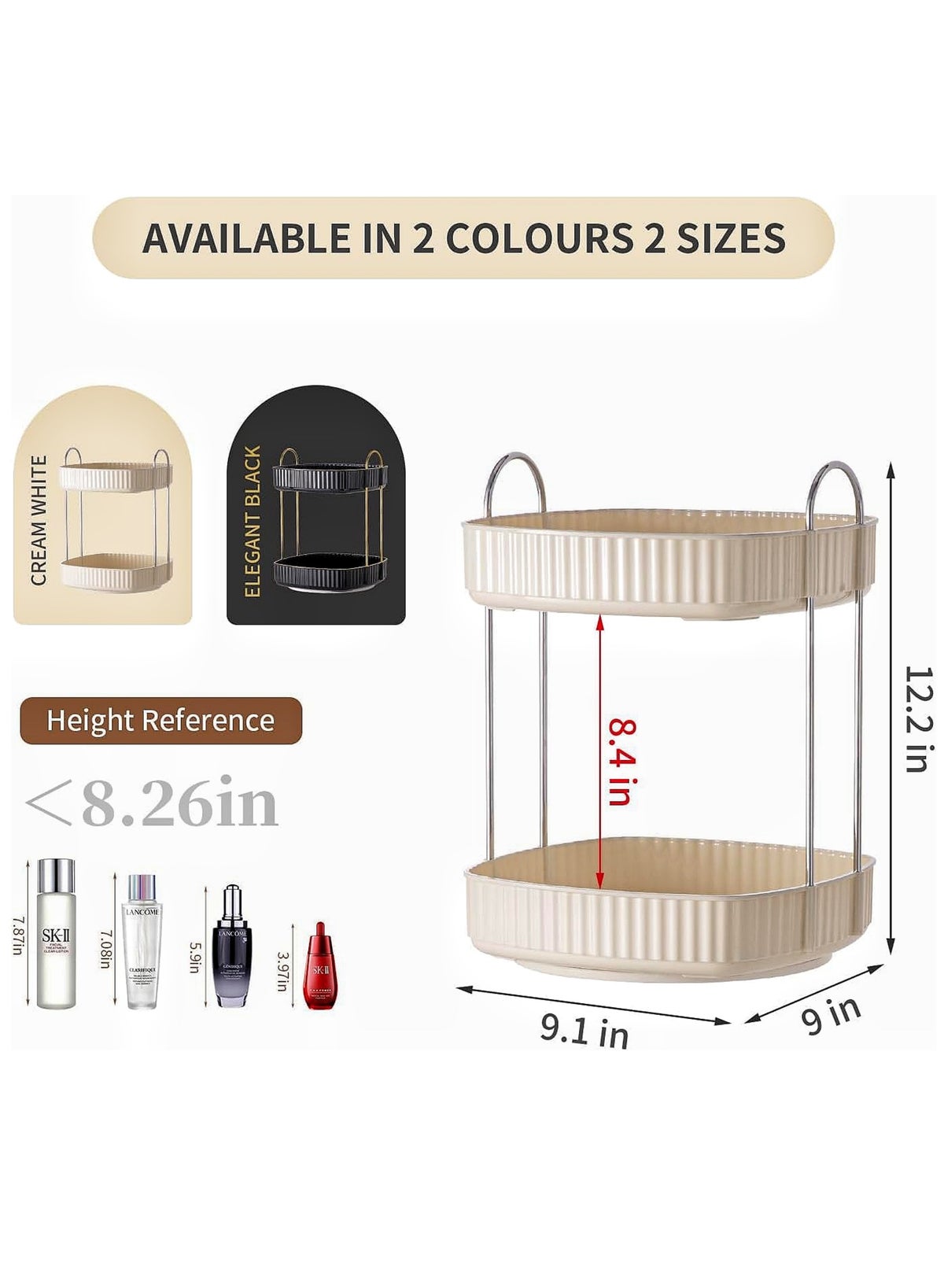 ONECIRCLE Rotating Makeup Organizer for Vanity,Double Tier Cosmetic organizer fits for Cosmetic - Image 2
