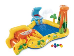 Intex Inflatable Dinosaur Play Center Outdoor Playhouse with Kid Pool Slide, Water Sprayer,