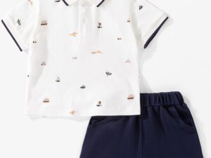 Toddler Boys' Outfits, Boys Short Sleeve Polo Shirt And Shorts Set, Baby Boy Printed Golf Short