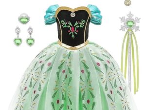 Deluxe Princess Costume Set with 5PCS Accessaries, Fancy Elegant Tull Dress for Girls, Fairy Dress