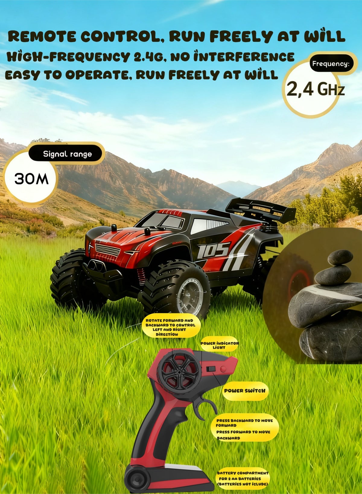 JJRC Q105 Remote Control Car, 1:18 Scale All Terrain RC Cars, 15Km/h with Colorful LedLight and one - Image 3
