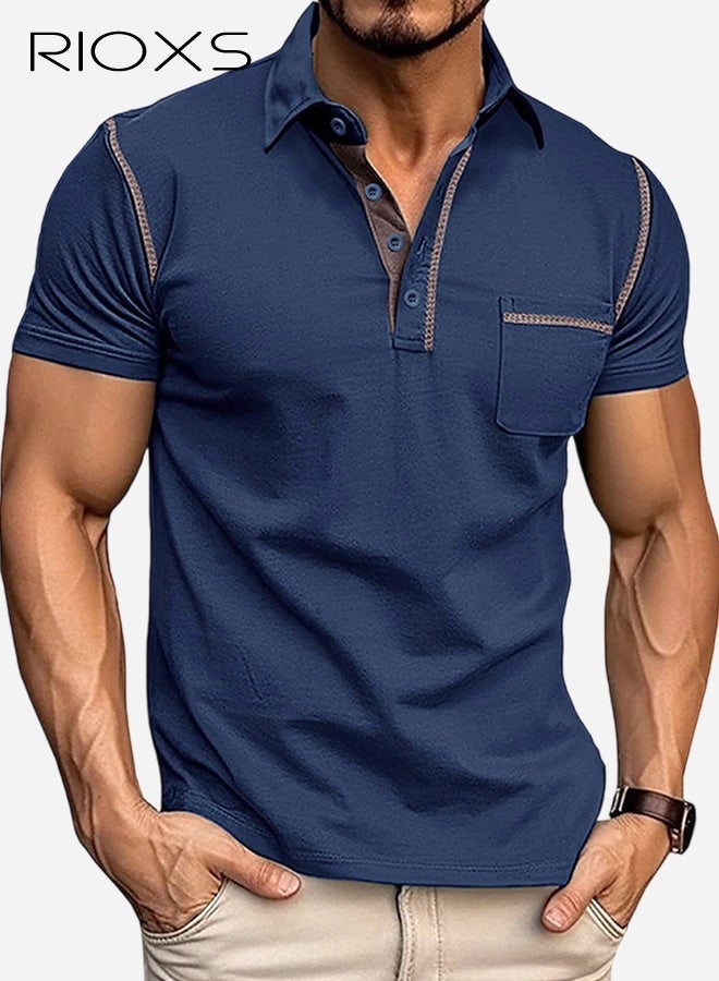 Men's Polo Shirts, Classic Button Cotton T-Shirt, Short Sleeve Casual Golf Tee Tops, Soft - Image 2