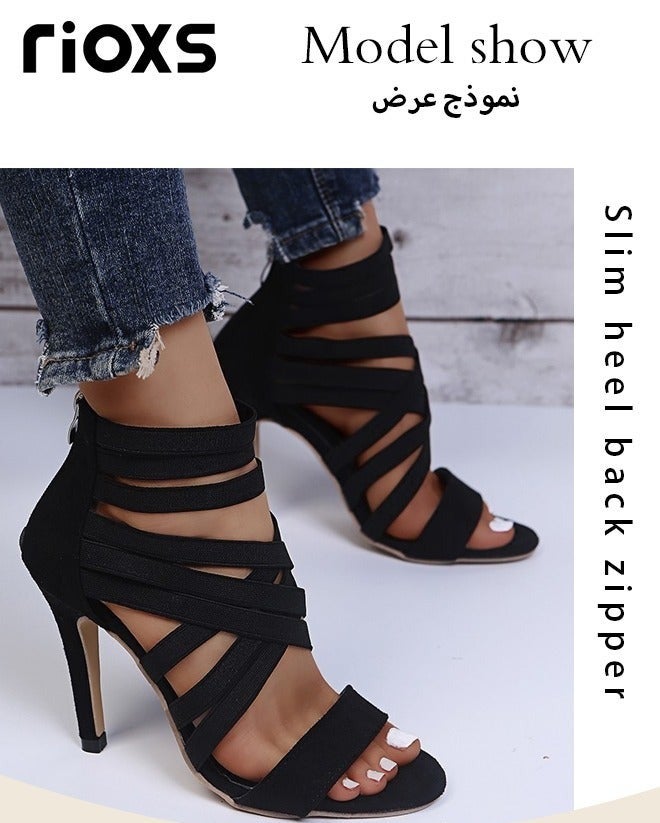 Women's High Heels Sandals, Open Toe Strappy Stiletto Heeled Sandals with Back Zipper, Fashion - Image 4