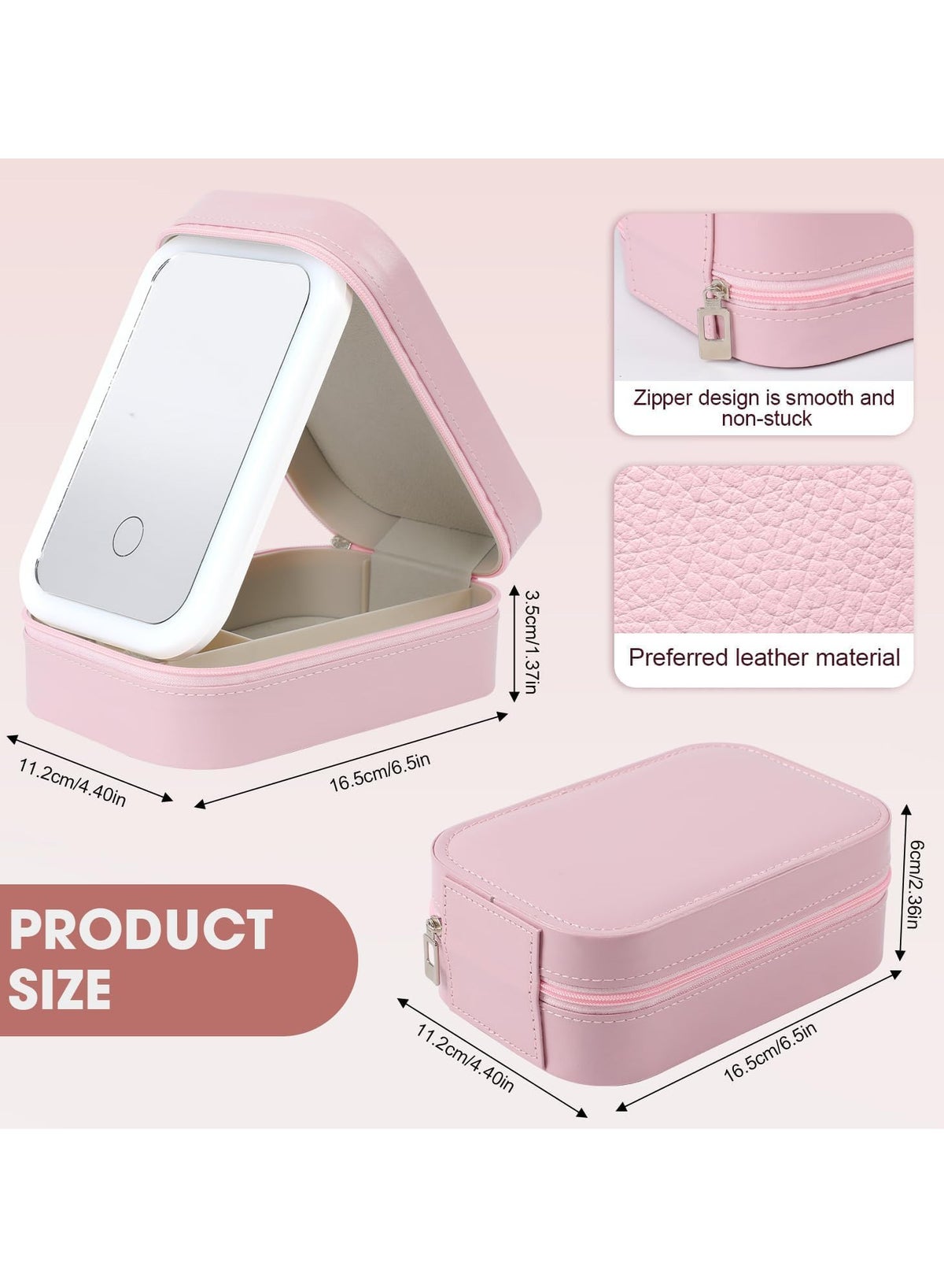 Portable Makeup Jewelry Box with LED Mirror, Small Makeup Bag with Light Mirror, Three-Color - Image 4