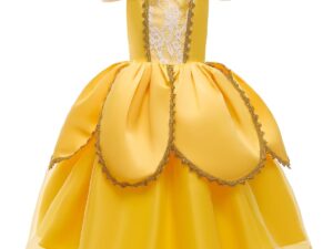 Girls Princess Dress Children Princess Cosplay Dress Kids Party Attire, 4 Layer Skirt Yellow