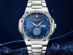 This Candy Cathy men's wristwatch features a sophisticated design with a diamond-studded bezel that
