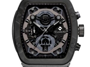 Opulent 6-Hands Chronograph Watch – Tonneau Skeleton Midnight Black Chronograph Edition with