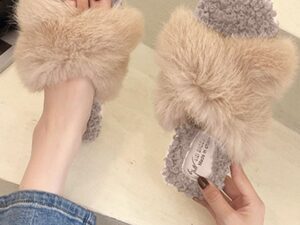 Furry Slippers for Women, Fuzzy Plush Slippers Women's Bedroom Slippers, Fluffy Open Toe Home