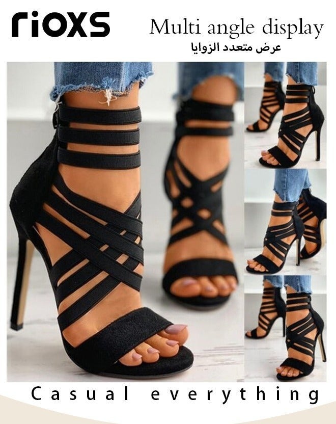 Women's High Heels Sandals, Open Toe Strappy Stiletto Heeled Sandals with Back Zipper, Fashion - Image 5