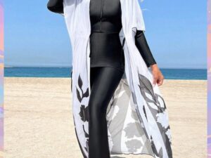 Burkini Swimwear 3-Piece Swimsuits Set Long Sleeve Chiffon cover-up Dress Style Full Cover