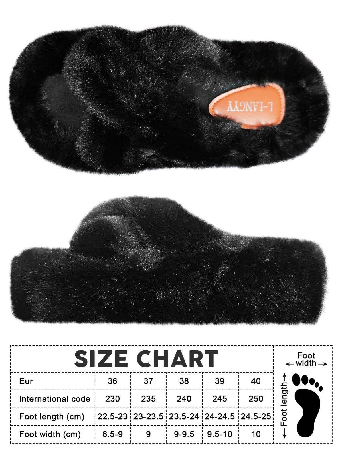 Women's Fluffy Slippers Solid Color Platform Slippers - Casual Winter Shoes Slippers, Stylish Cross - Image 4