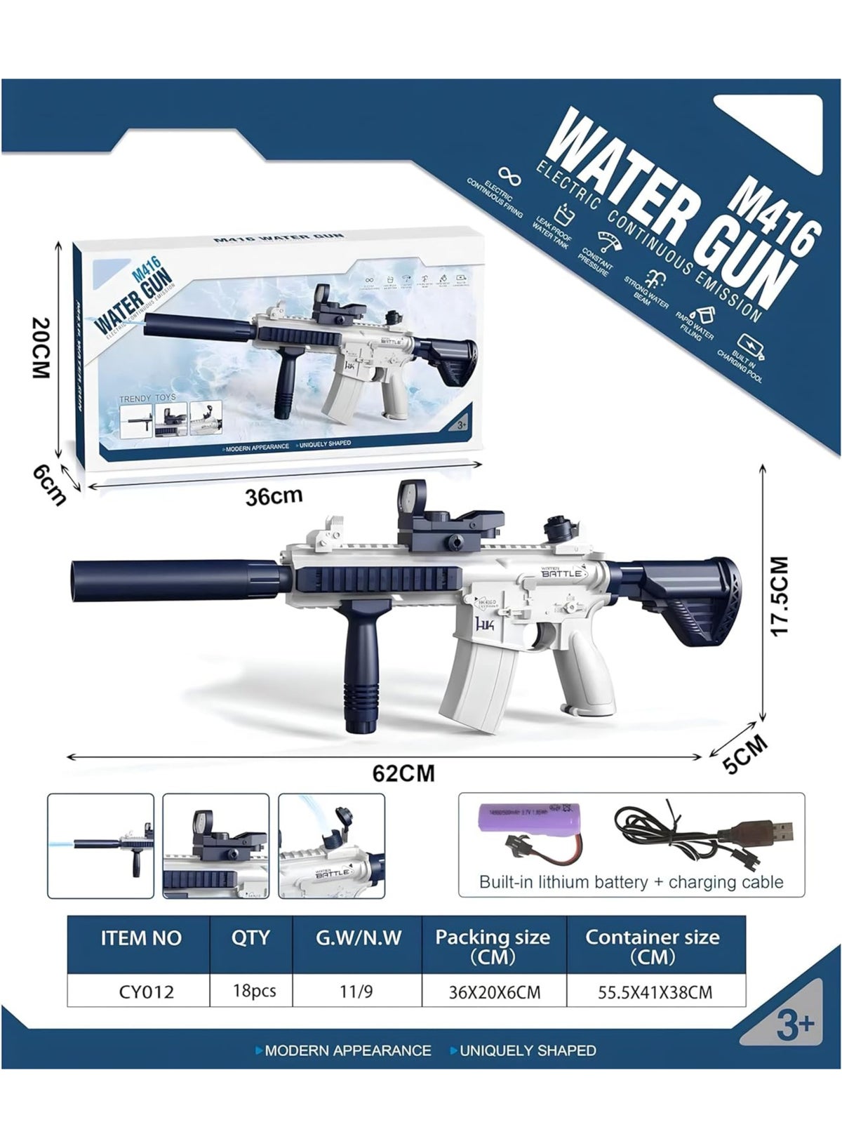 Electric Water Guns, M416 Kids Toy Gun, Automatic Powerful Water Shooting Toy up to 32FT, Kids Safe - Image 4