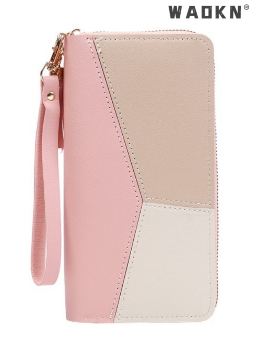 New Ladies Long Zipper Wallet, Women's Large Capacity Mobile Phone Bag, Versatile Stitching Color